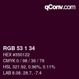 カラーコード: RGB 53 1 34 | qconv.com