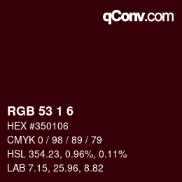 カラーコード: RGB 53 1 6 | qconv.com