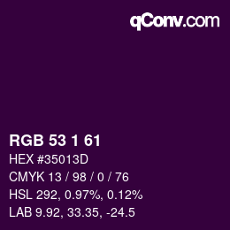 Color code: RGB 53 1 61 | qconv.com