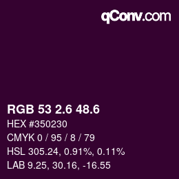 カラーコード: RGB 53 2.6 48.6 | qconv.com