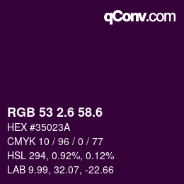カラーコード: RGB 53 2.6 58.6 | qconv.com