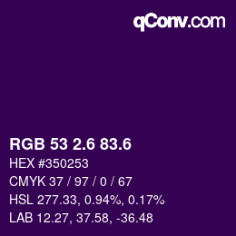 カラーコード: RGB 53 2.6 83.6 | qconv.com