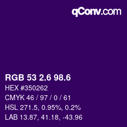カラーコード: RGB 53 2.6 98.6 | qconv.com
