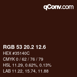 カラーコード: RGB 53 20.2 12.6 | qconv.com