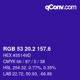 カラーコード: RGB 53 20.2 157.6 | qconv.com