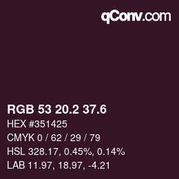 カラーコード: RGB 53 20.2 37.6 | qconv.com