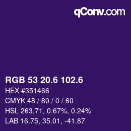 カラーコード: RGB 53 20.6 102.6 | qconv.com