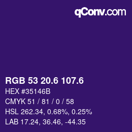 カラーコード: RGB 53 20.6 107.6 | qconv.com