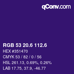 カラーコード: RGB 53 20.6 112.6 | qconv.com