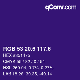 カラーコード: RGB 53 20.6 117.6 | qconv.com