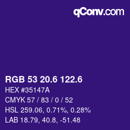 カラーコード: RGB 53 20.6 122.6 | qconv.com