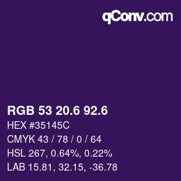 カラーコード: RGB 53 20.6 92.6 | qconv.com