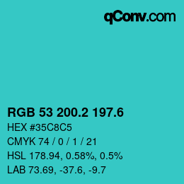 カラーコード: RGB 53 200.2 197.6 | qconv.com