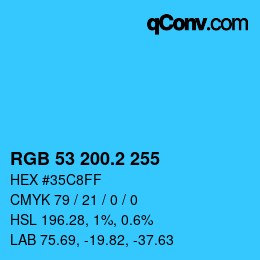 カラーコード: RGB 53 200.2 255 | qconv.com