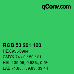 Color code: RGB 53 201 100 | qconv.com