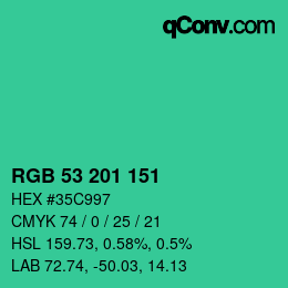 Color code: RGB 53 201 151 | qconv.com