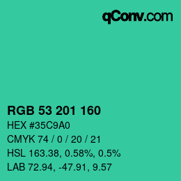 カラーコード: RGB 53 201 160 | qconv.com