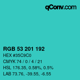 Color code: RGB 53 201 192 | qconv.com