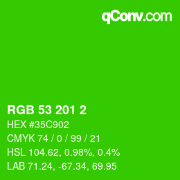 Color code: RGB 53 201 2 | qconv.com