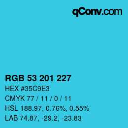 Color code: RGB 53 201 227 | qconv.com