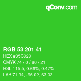 Color code: RGB 53 201 41 | qconv.com