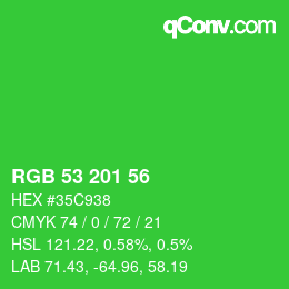 Color code: RGB 53 201 56 | qconv.com