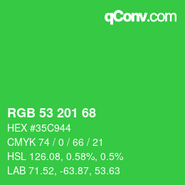 Color code: RGB 53 201 68 | qconv.com