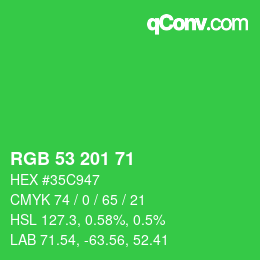 Color code: RGB 53 201 71 | qconv.com