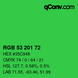 カラーコード: RGB 53 201 72 | qconv.com