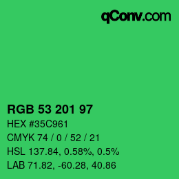 Color code: RGB 53 201 97 | qconv.com