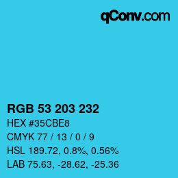 Color code: RGB 53 203 232 | qconv.com