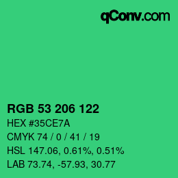 カラーコード: RGB 53 206 122 | qconv.com