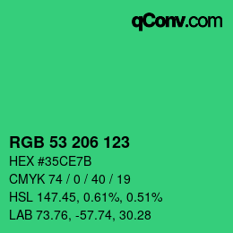 カラーコード: RGB 53 206 123 | qconv.com