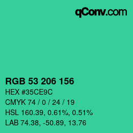 Farbcode: RGB 53 206 156 | qconv.com