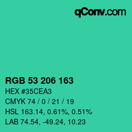 カラーコード: RGB 53 206 163 | qconv.com