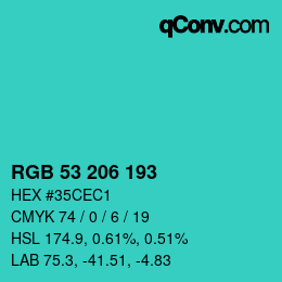 Color code: RGB 53 206 193 | qconv.com