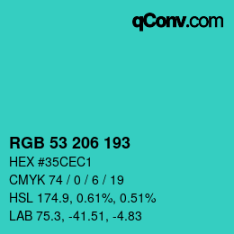 Color code: RGB 53 206 193 | qconv.com