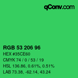 カラーコード: RGB 53 206 96 | qconv.com