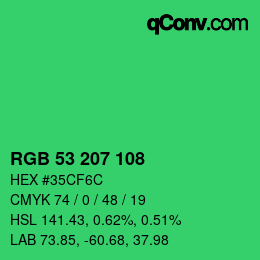 カラーコード: RGB 53 207 108 | qconv.com