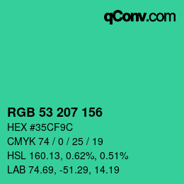 カラーコード: RGB 53 207 156 | qconv.com