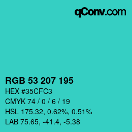 颜色代码: RGB 53 207 195 | qconv.com