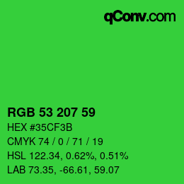 カラーコード: RGB 53 207 59 | qconv.com