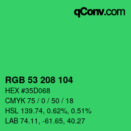 颜色代码: RGB 53 208 104 | qconv.com