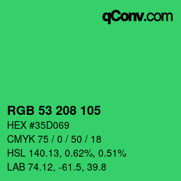 颜色代码: RGB 53 208 105 | qconv.com