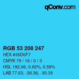 カラーコード: RGB 53 208 247 | qconv.com