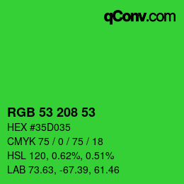 颜色代码: RGB 53 208 53 | qconv.com