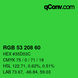 颜色代码: RGB 53 208 60 | qconv.com