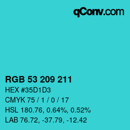 カラーコード: RGB 53 209 211 | qconv.com