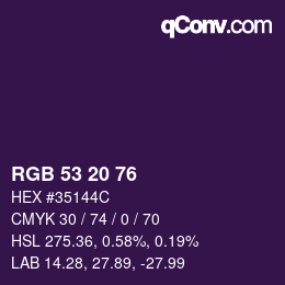 Color code: RGB 53 20 76 | qconv.com