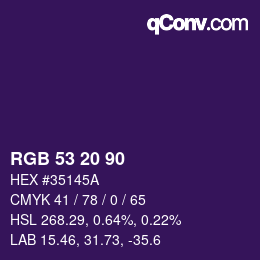 Color code: RGB 53 20 90 | qconv.com